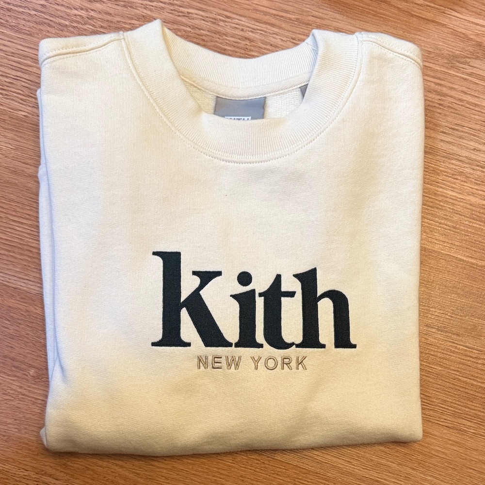 Kith Asher Cream Crewneck Sweatshirt with Green Logo Sweater